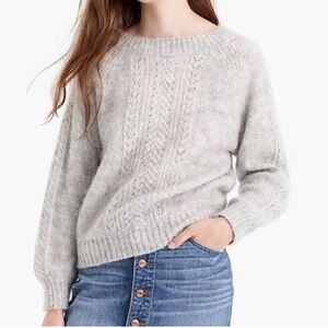 Point Sur Womens Pointelle Sweater Mohair Wool Blend Knitted Gray Medium Cozy